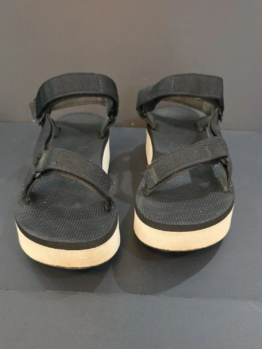 Teva Women's Black and Cream Platform Sandals Size 8